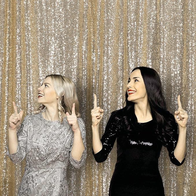 JYFLZQ Champagne Sequin Backdrop Curtains 6ft x 8ft 1 Panel Glitter Photo Booth Backdrops Sparkly Photography Background Drapes for Parties Wedding Bridal Showers