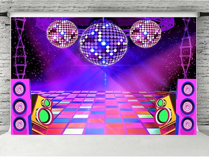 Dance Party Backdrop Retro 80s 90s Theme Stage Dance Ball Music Birthday Party Decoration DJ Photography Background 8 x 6 ft for Baby Shower Picture Photo Shoot Polyester Fabric, Green