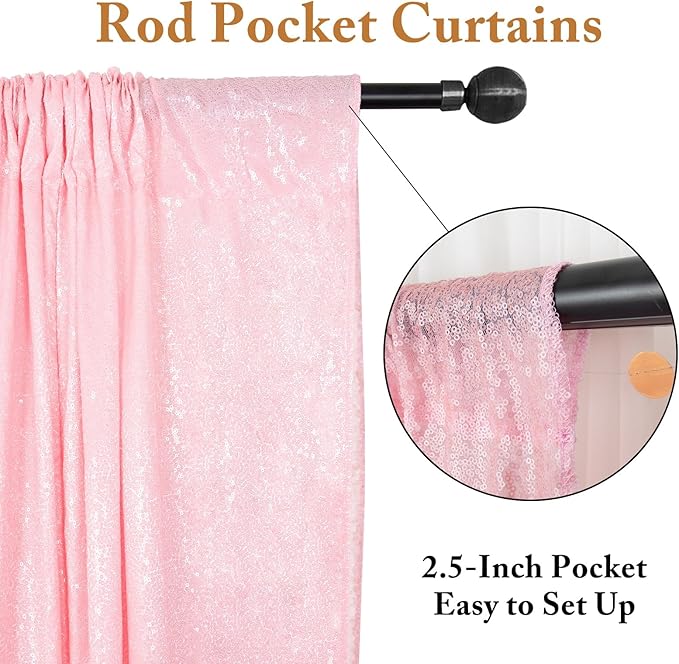 ShinyBeauty 4x8FT Pink Sequin Backdrop Curtains 2 Panels - Shimmer Photography Background for Weddings & Baby Showers Happy Birthday Backdrops