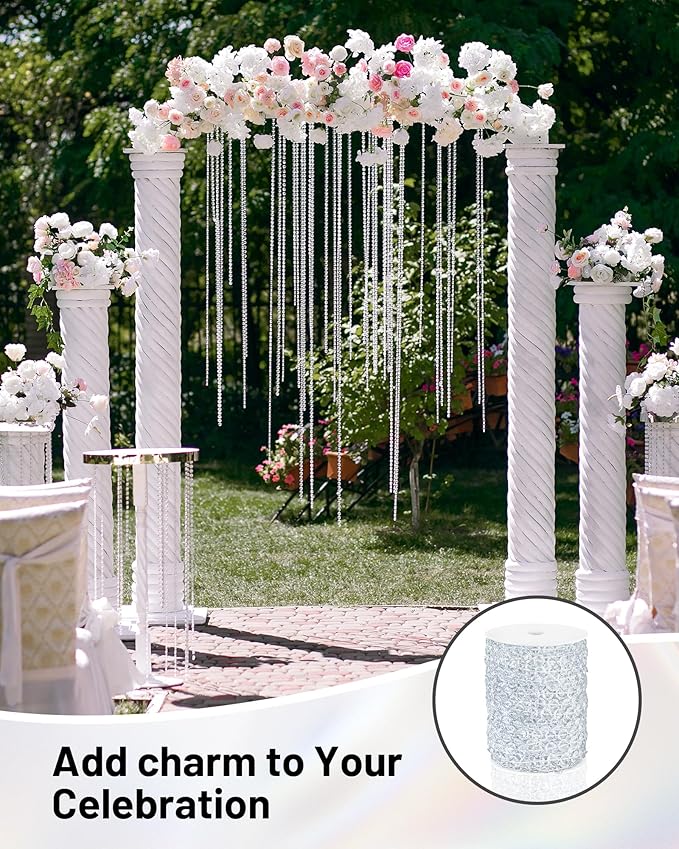 99FT Acrylic Crystal Garland, Clear Diamond-Shaped Crystal Bead Strands, DIY Crystal Beads String Roll for Wedding Decorations Party Decorations Beaded Curtain Crafting Projects