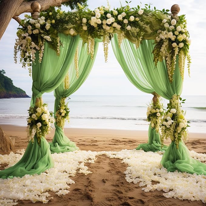 Wokceer Wedding Arch Draping 6 Panels 28.7" x 20FT Sage Green Sheer Fabric Backdrop for Ceremony, Birthday Party, Bridal Shower Decoration