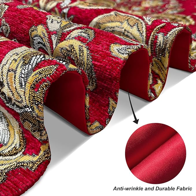 Embroidered Jacquard Elegant Table Runners 72 inches Long Chenille with Tassels - Red