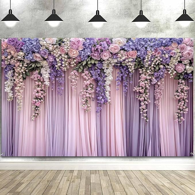 10x8ft Purple Flower Wedding Photography Backdrop Lavender Floral Wedding Bridal Photography Backdrop Anniversary Birthday Baby Shower Girl Party Banner Photo Booth Props Background Wall Decor