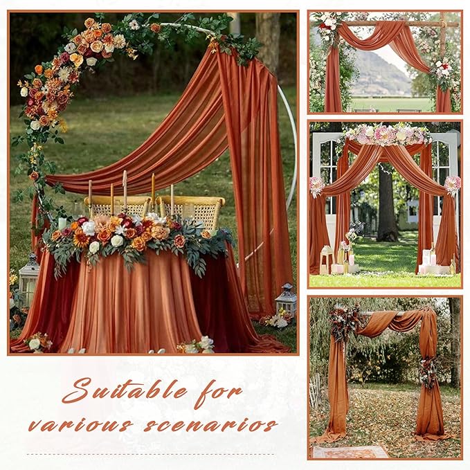 Wedding Arch Draping Fabric 4 Panels 20Ft Length x 28" Width Terracotta Photography Arch Drapes Chiffon Fabric Sheer Curtains Backdrop for Party Bridal Wedding Ceremony Ceiling Stage Reception Decor