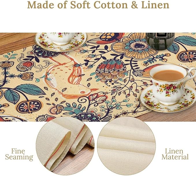 Vintage Paisley Table Runner, Boho Beige Paisley Flower Leaves Print Table Runner for Home Party Patio Indoor Outdoor, 13x108inch