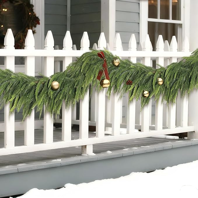 6FT Christmas Norfolk Pine Garland -1PCS, Artificial Pine Needles Garlands Faux Greenery Fake Garland for Holiday Fireplace,Table,Window,Stairs,Mante,Indoor Outdoor Decor