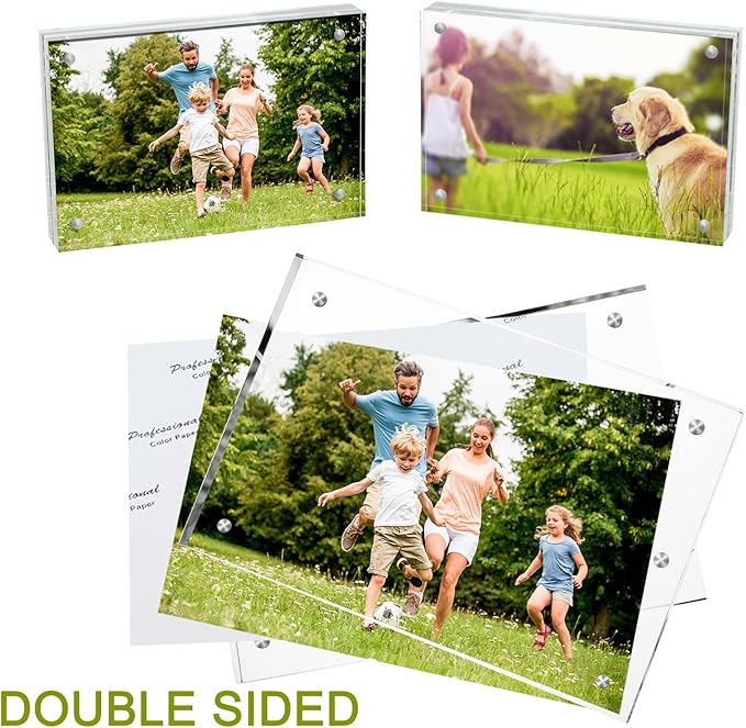 Meetu Acrylic Picture Frame 5x7 Tabletop Photo Frame Magnetic Double Sided Frame Free Standing Desktop for Display Document, Certificate, Photograph, Artwork in Office Room