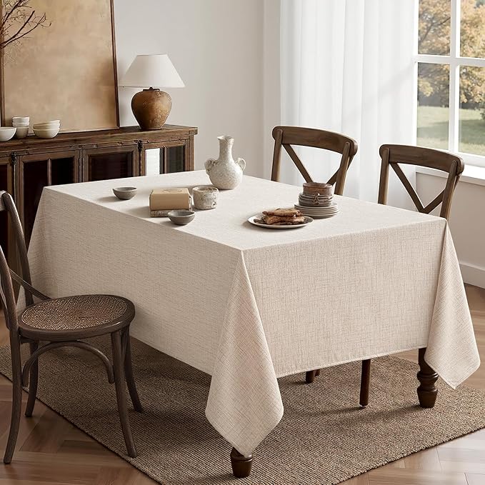 MIULEE Ivory Linen Tablecloth 60x104 Inch Rectangle Table Cloth Waterproof,Stain Resistant & Wrinkle Resistant for Dining Party Wedding