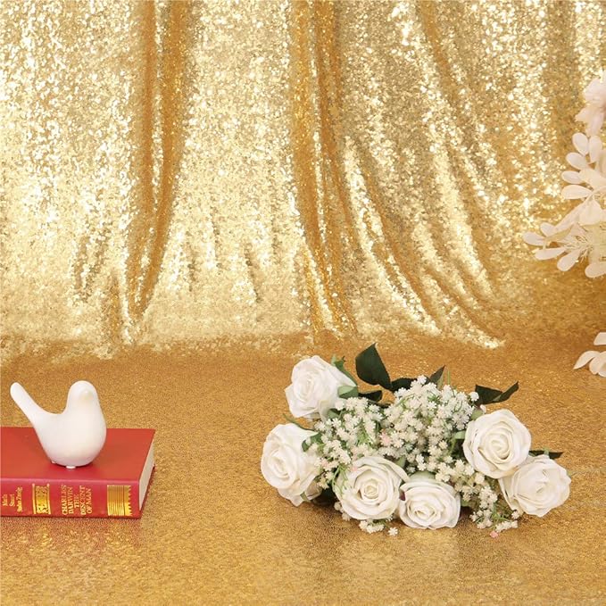 Eternal Beauty Gold Sequin Backdrop, 6x8 Ft Glitter Background Curtains for Shimmer Photography Party Wedding Birthday Back Drop Decor