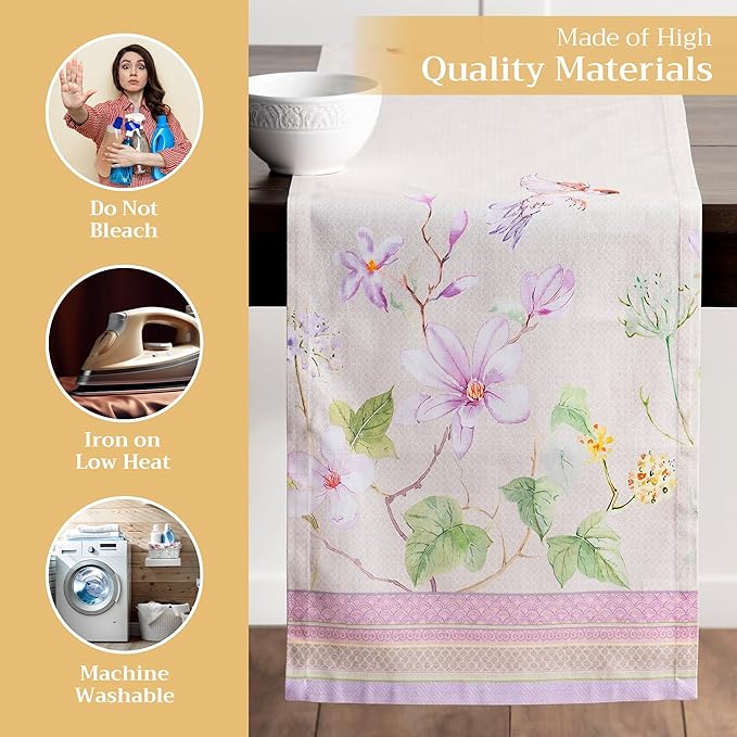 Maison d' Hermine Table Runner 100% Cotton Single Layer Table Runners 108 inches Long Decorative for Home Kitchen Dining Party Wedding Bridal Shower Spring Summer (Magnolia Mornings, 14.50" x 108")