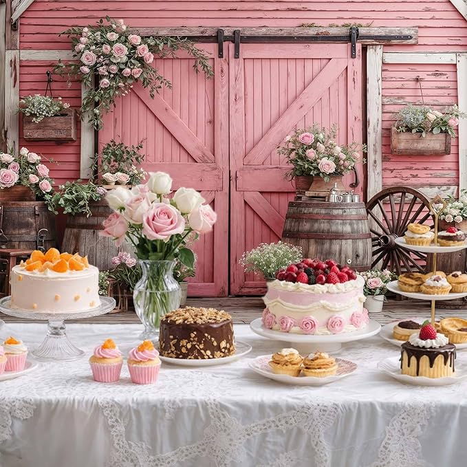 9x6ft Country Wedding Photography Backdrop Rustic Barn Door Photography Backdrop Farmhouse Pink Flower Cabin Wooden Birthday Baby Shower Wedding Bridal Party Banner Photo Booth Props Background