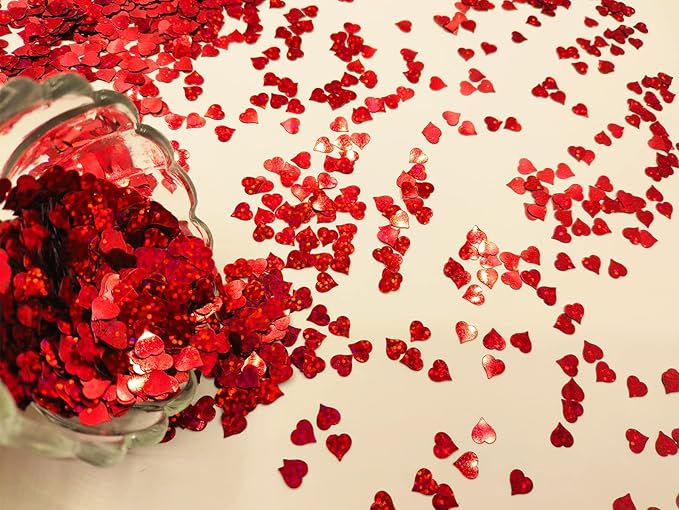 4000Pcs Hearts Shape Glitter Cute Sprinkle Party Confetti Table Decoration for Valentine's Day, Celebration, Wedding, Engagement Supplies (Red Hearts)