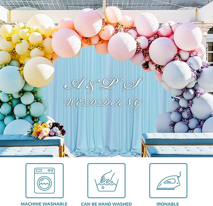 MEETSKY 10x 8 Baby Blue Backdrop Curtain for Baby Shower Parties Rod Pocket Light Blue Curtains Backdrop Drapes Fabric Decoration for Birthday Party Photography 5ft x 10ft,2 Panels