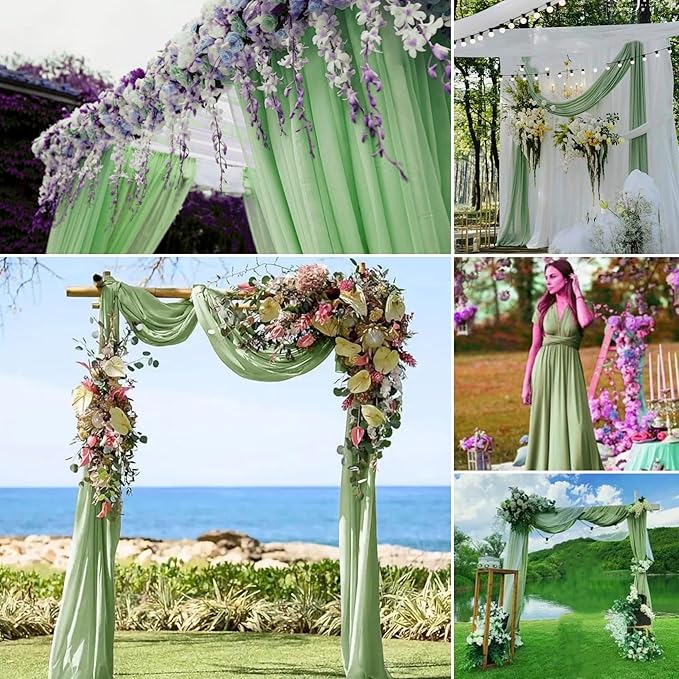 4 Panels Wedding Arch Draping Fabric 28"x 20Ft Chiffon Wedding Arch Drape Chiffon Fabric Drape Sheer Backdrop Curtain for Nuptials Party Ceremony Birthday Reception Backdropn Ceiling Decor(Sage Green)