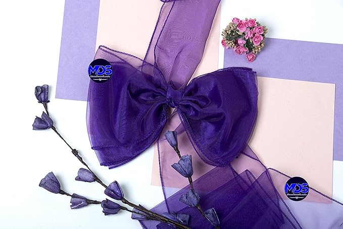 MDS Pack of 75 PCS Organza Chair Sashes Wider Dining Chair Bows Ribbon Tie Back for Wedding Party Birthday Bridal Shower Reception Event Banquet Home Chair Cover Decoration - Purple