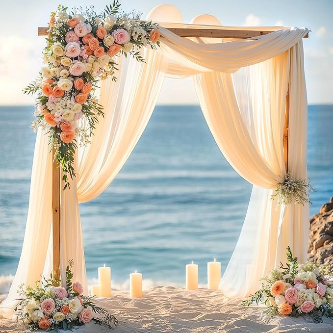 Wedding Arch Draping Fabric, 1 Panel 28" x 19Ft Champagne Sheer Backdrop Curtain for Ceremony, Party Ceiling Decor - Arch Decorations and Ceiling Drapes