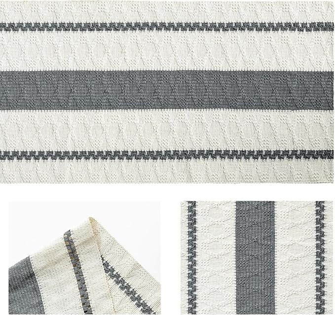 Artoid Mode Dark Grey Farmhouse Woven Rustic Table Runner, Seasonal Holiday Hollow Kitchen Dining Table Decoration for Home Party Decor 12x108 Inch