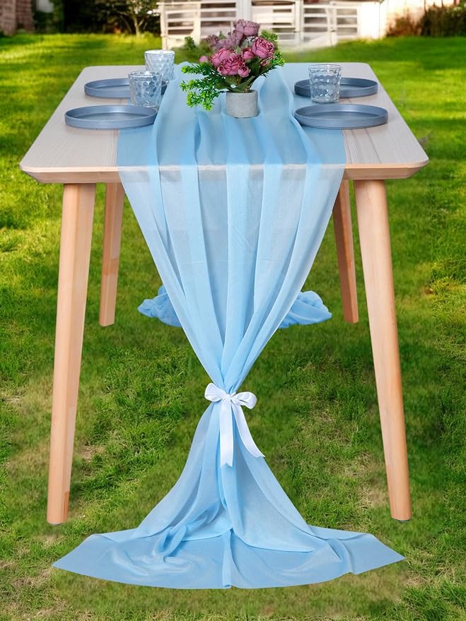 MDS Halloween Chiffon Table Runner - 10 Pack, 29 x 170 Inches, 14ft Each - Sheer Spooky Table Runners for Haunted House Parties, Trick-or-Treat Tables, Witchy Décor, Wedding & Events - Turquoise
