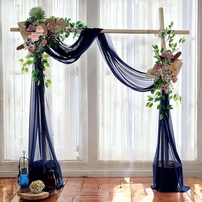 MDS Halloween Chiffon Draping Fabric - 2 Panel, 30" Wide x 100ft Long - Sheer Spooky Arbor & Canopy Drapery for Haunted House Backdrops, Party Ceilings, DIY Costumes & Themed Events - Navy Blue