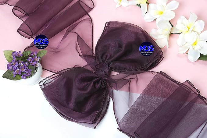 MDS Pack of 150 PCS Organza Chair Sashes Wider Dining Chair Bows Ribbon Tie Back for Wedding Party Birthday Bridal Shower Reception Event Banquet Home Chair Cover Decoration - Plum