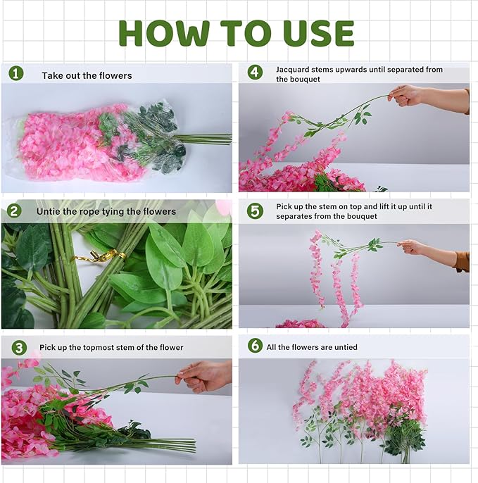 Wisteria Hanging Flowers,Fake Hanging Flowers,Wisteria artificiales Garland for Home Wedding Arch Floral Party Garden Ceremony Outdoor Decor,3.6 feet Long(150,Pink)