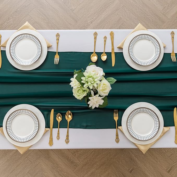 6Pack 9ft Chiffon Table Runner 14x108 Inch Sheer Romantic Table Runner for Wedding Birthday Party Bridal Shower Outdoor Decoration-Hunter