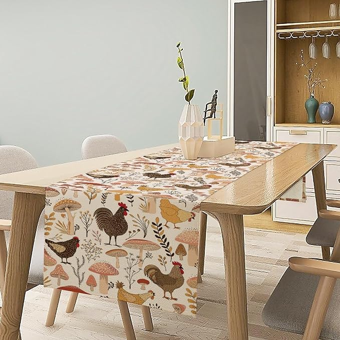 Mushroom Table Runner,Retro Natural Plant Famhouse Table Runner for Kitchen Dining Table Home Party Decoration 13x60 Inch