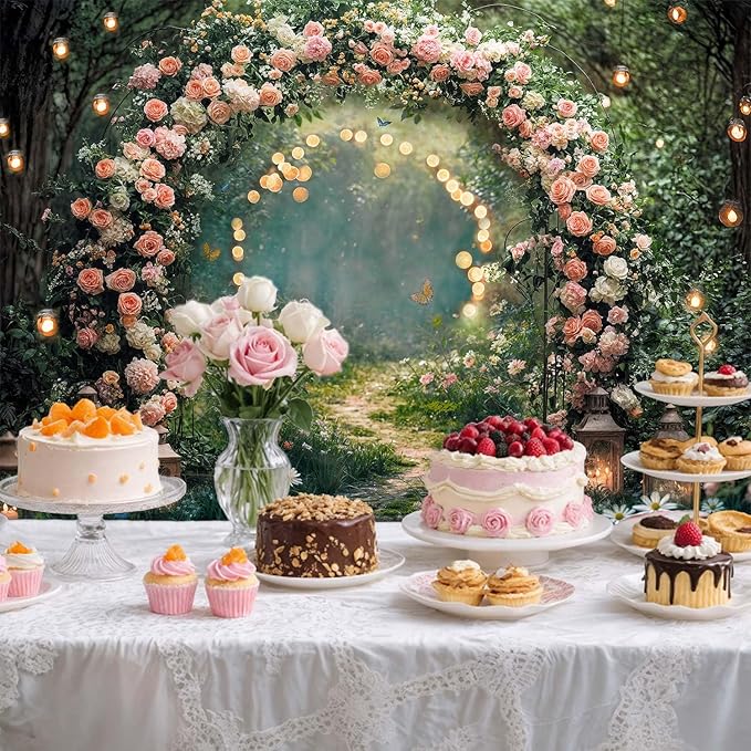 6x4ft Enchanted Forest Wedding Photography Backdrop Wonderland Roses Fairy Tale Backdrop Pink Flower Birthday Newborn Baby Shower Wedding Bridal Party Banner Photo Booth Props Anniversary Background