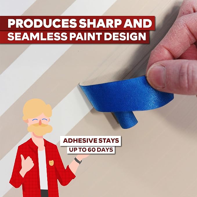 XFasten Professional Blue Painters Tape, Multi-Use, 3 Inches x 60 Yards Blue Tape - Sharp Edge Line Technology, Produces Sharp Lines | Residue-Free and Artisan Grade Wall Trim Tape