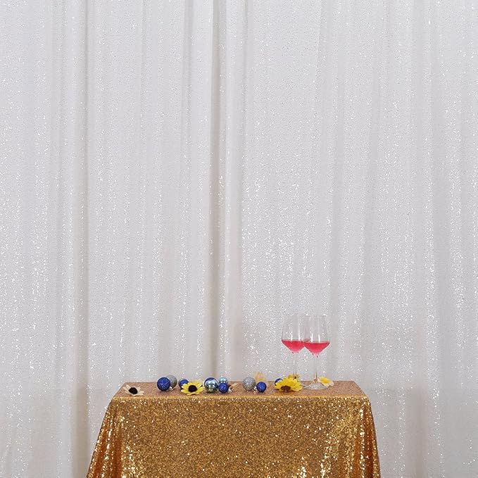 Poise3EHome 7FT x 7FT Sequin Photography Backdrop Curtain for Party Decoration, White