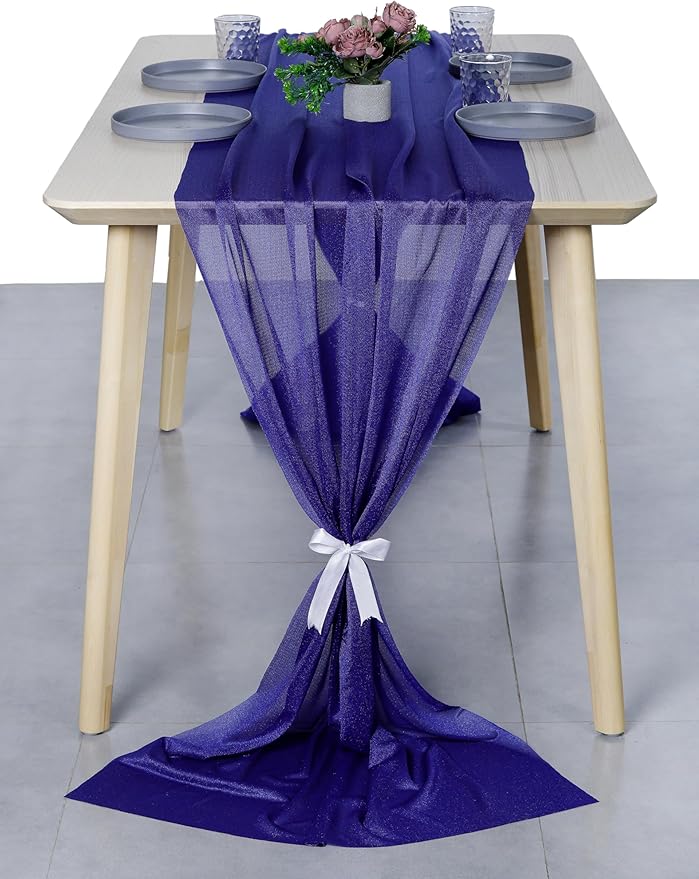 MDS 2 Pack 14ft Chiffon Table Runner 29 x 170 Inches Sheer Wedding Runner Romantic Rustic Table Runner for Wedding Decorations, Birthday Parties, Bridal Shower Party Arch Decor - Royal Blue