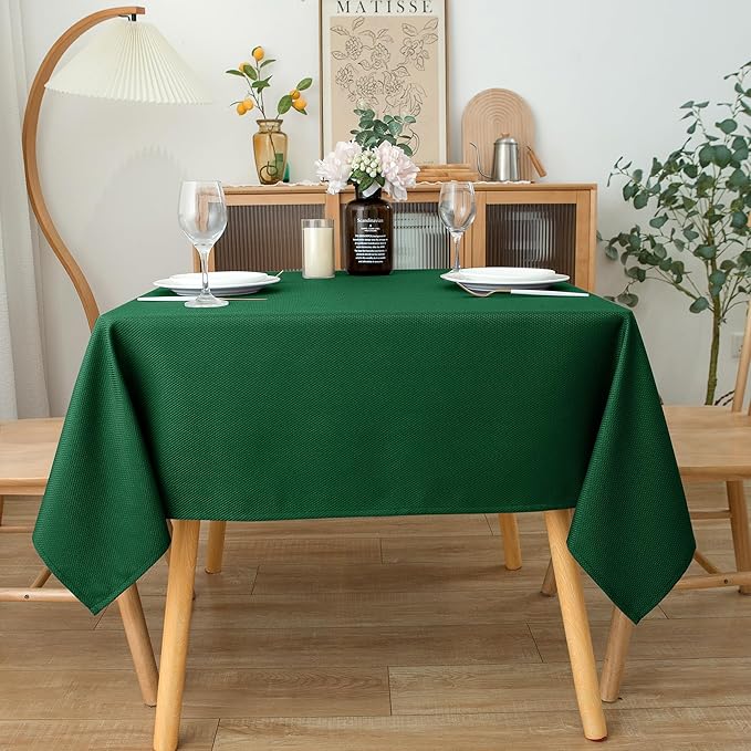 Biscaynebay Textured Fabric Christmas Square Table Cloth 70x70 Inch, Hunter Green Water Resistant Tablecloths for Dining, Kitchen, Wedding and Parties etc. Machine Washable