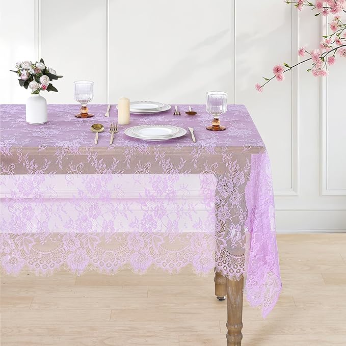 Lace Tablecloth Chic Table Fabric 60x120 Inch for Farmhouse Rustic Wedding Bridal Shower Party Decoration Rectangle Overlay Long Vintage Embroidered Reception Table Cloth Decor