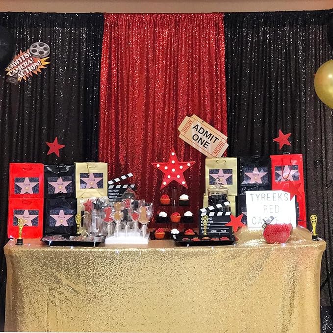 JYFLZQ Black Sequin Backdrop Curtains 2ft x 8ft 4 Panels Glitter Photo Booth Backdrops Sparkly Photography Background Drapes for Halloween Father's Day Graduation Birthday Parties