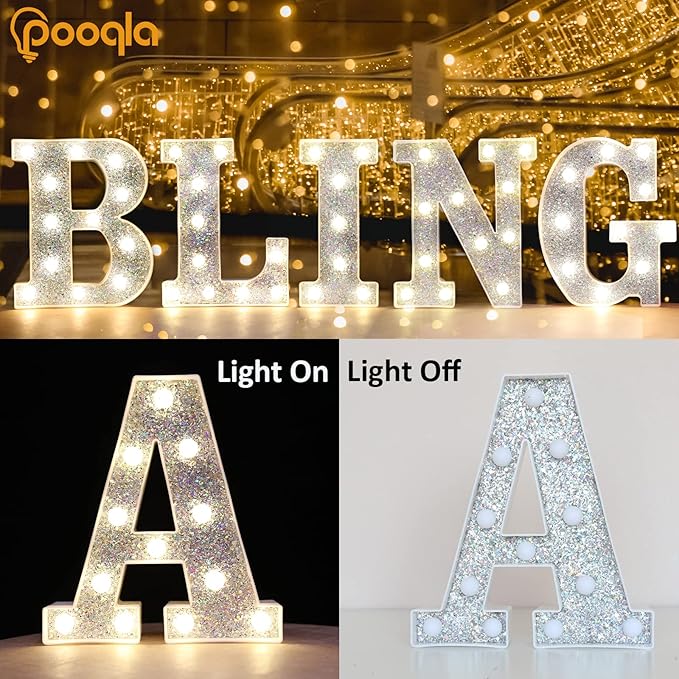Pooqla Light Up Letters, LED Marquee Letters for Silver Birthday Decorations, Battery Powered Night Light Teenager Girl Room Decor, Gift for Girls Boys Wedding Bedroom Christmas Party Decor, Letter B
