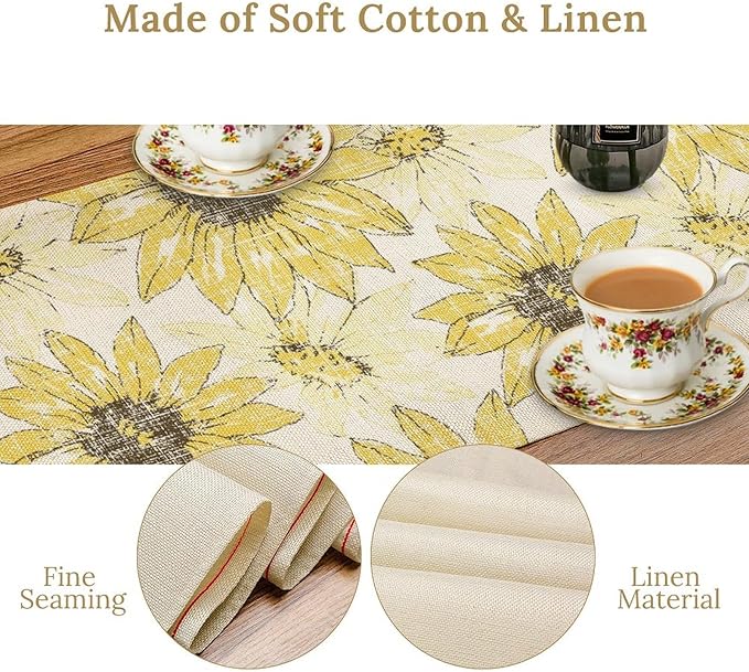Chrysanthemum Vintage Floral Table Runner, Elegant Grunge Gray Sunflower Spring Summer Elegant Pattern Artichokes Flower Table Runner for Party Kitchen Dining Living Room Decor, 13x60 Inch