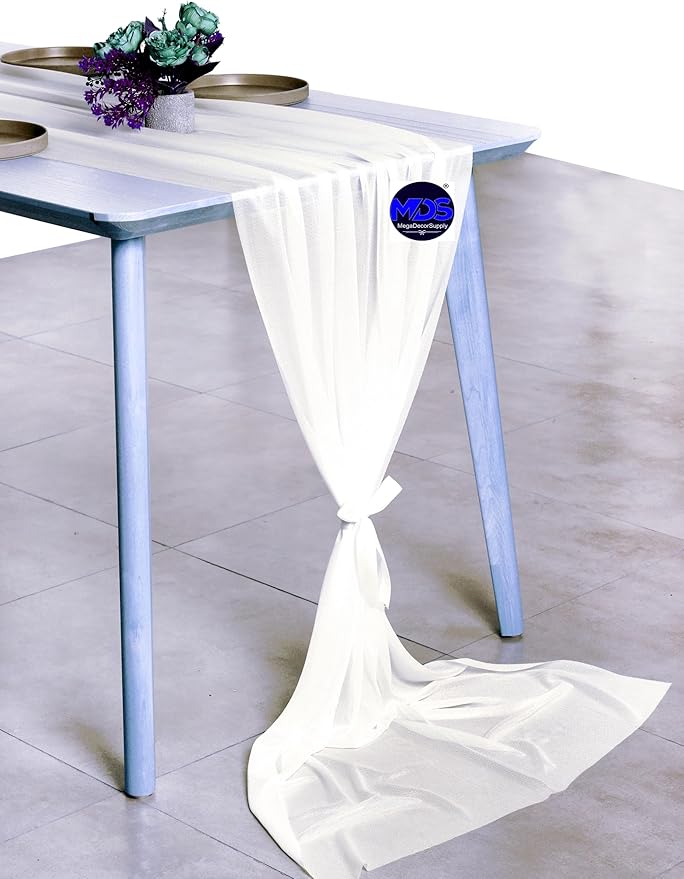 MDS 2 Pack 10ft Chiffon Table Runner 29 x 120 Inches Sheer Wedding Runner Romantic Rustic Table Runner for Wedding Decorations, Birthday Parties, Bridal Shower Party Arch Decor - Ivory