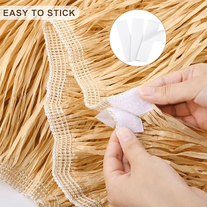 Fovths 2 Packs Luau Grass Table Skirt Fringe Dark Straw Grass Skirt 108 x 30 Inch Hibiscus Hawaiian Table Skirts Rectangle Tropical Luau Party Decorations for Hawaiian Decorations