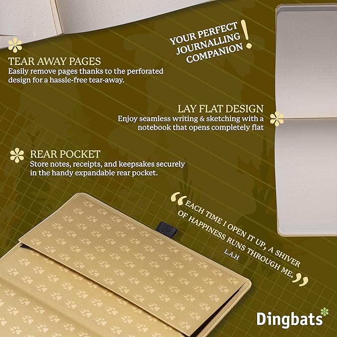 Dingbats* Wildlife Dotted Writing Journal Notebook A5 - Vegan Leather Hardcover - Ideal for Work, Travel - Pocket, Elastic Closure, & Bookmark