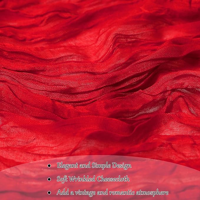 6-Pack Red Cheesecloth Table Runners – 10FT (35x120 Inch) Boho Rustic Gauze Fabric Cheese Cloth Table Runner for Weddings, Baby Showers, Bridal Shower, Farmhouse & Birthday Party Decor