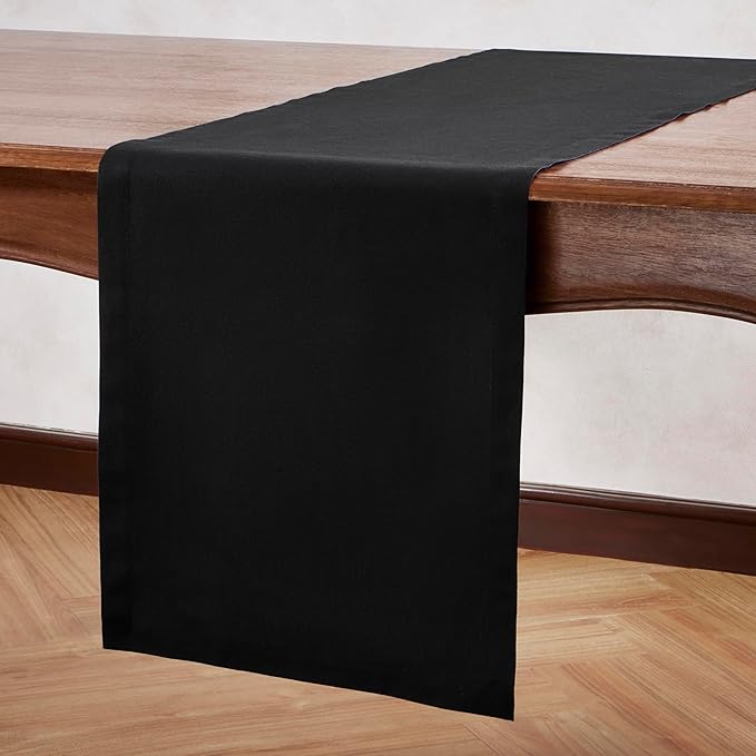 Cotton Linen Table Runner 90 Inches Long – Farmhouse Black Table Runner for Spring, Summer, Wedding Decoration, Gift – Machine Washable Fabric Dining Runner – Eva