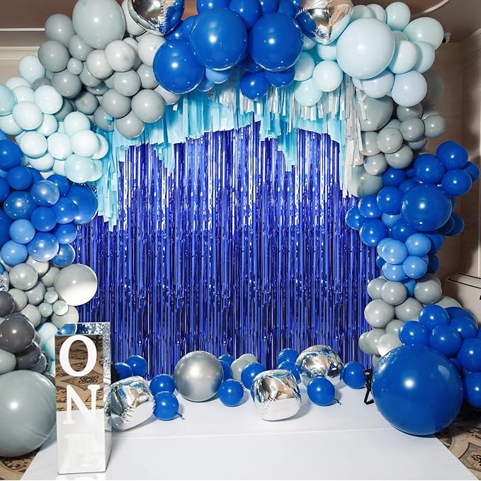 Crosize 2 Pack 3.3 x 9.9 ft Dark Blue Foil Fringe Curtains Party Decorations, Blue Tinsel Curtain Backdrop for Parties, Door Streamers, Glitter Streamer Fringe Backdrop for Birthday Decoration