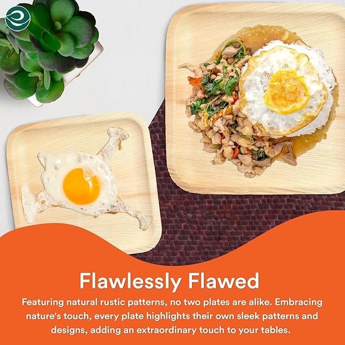ECO SOUL Compostable 7 & 10 Inch Palm Leaf Square Plates (100 Count) Like Bamboo Plates | Biodegradable | Eco-Friendly, Microwave & Oven Safe - Party Pack