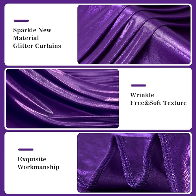 20x10ft Thick Purple Glitter Backdrop Curtain Panels for Parties, Wrinkle Free Sequin Sparking Photo Backdrop Drapes, 4 Panels 5x10ft Shimmer Back Drop Cloth for Wedding Birthday Photography