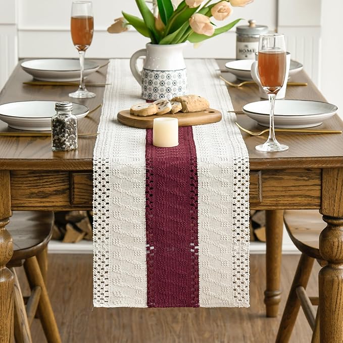 Artoid Mode Red Farmhouse Rustic Table Runner, Seasonal Holiday Hollow Kitchen Dining Table Decoration for Home Party Decor 12x120 Inch