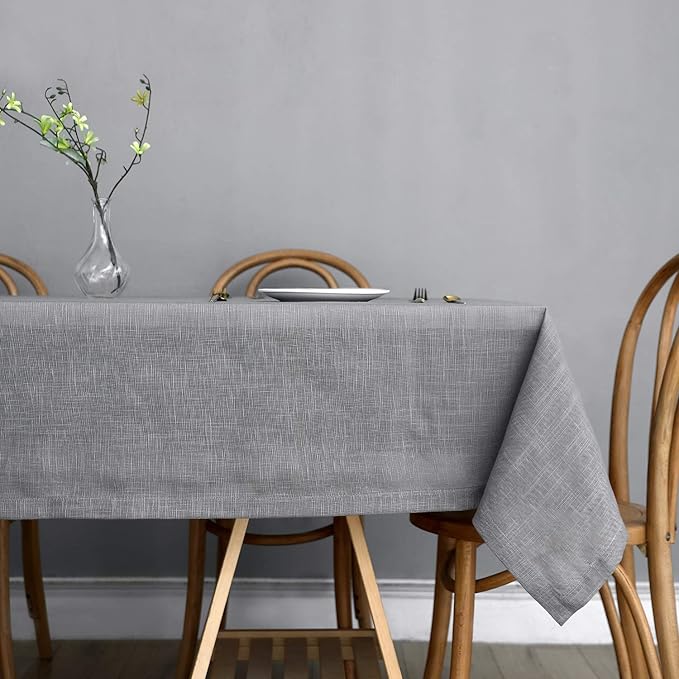 maxmill Lux Faux Linen Tablecloth with Slubby Texture Wrinkle Free Anti-Shrink Soft Table Cloth for Kitchen Dining Tabletop for Outdoor and Indoor Use Rectangle 60 x 84 Inch Neutral Gray
