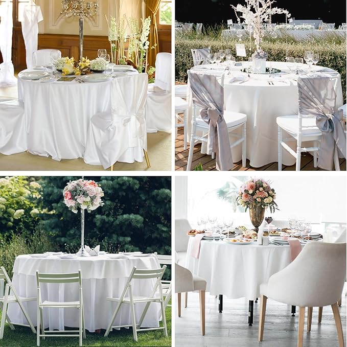 Round Tablecloth 2 Pack 90 Inch White Tablecloths Washable Decorative Linen Polyester Table Clothes Cover for Dining Table Banquets Buffet Parties and Wedding