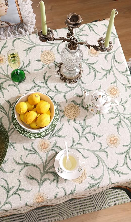 patdrea Designer French Linen Table Cloth for Rectangle Table,Vintage Fall Decorative Tablecloth,Floral Decoration Cover for Kitchen Dining Christmas,Tea Party,Thanksgiving,55"x87"-Littledaisy