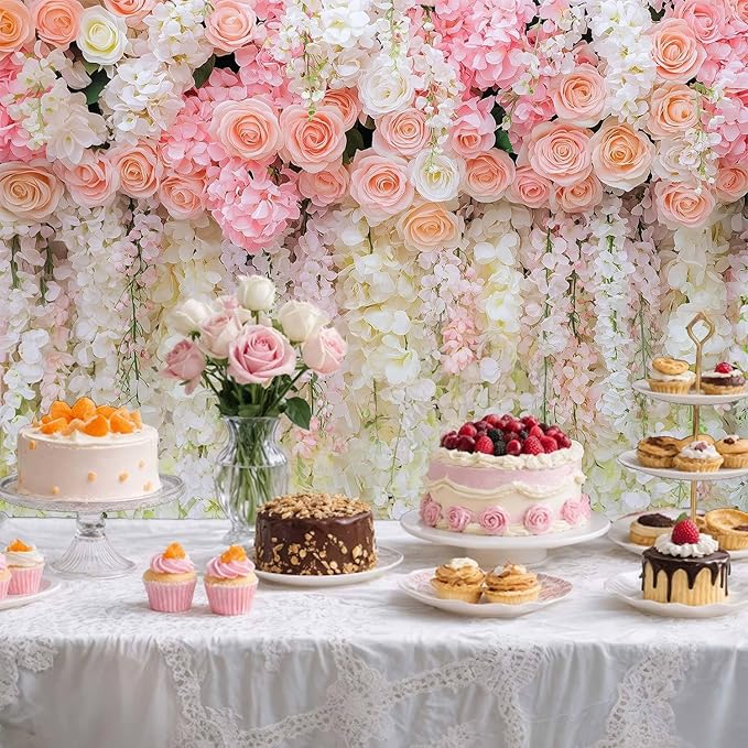 7x5ft Pink Rose Flower Wedding Photography Backdrop Spring Floral Photography Backdrop Valentine's Day Mother's Day Girl Birthday Baby Shower Wedding Bridal Party Banner Photo Booth Props Background