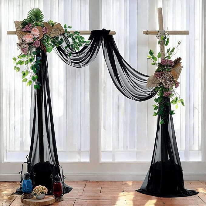 MDS Halloween Chiffon Draping Fabric - 2 Panel, 30" Wide x 40ft Long - Sheer Spooky Arbor & Canopy Drapery for Haunted House Backdrops, Party Ceilings, DIY Costumes & Themed Events - Black